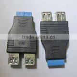 High Quality 2 Ports USB 3.0 A Female to Motherboard 20Pin Adapter