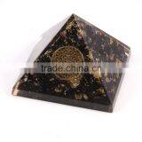 Orgonite Black Tourmaline Pyramid With Gold Flower of Life | Orgone Agate India