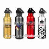 Colorful stainless steel sports bottle with screw cap & carabiner