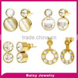 New design top quality gold plated stainless steel crystal earring