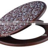 Fashion Wood Wooden Toilet Seat Cover with Decorative Patterns and Soft Close Hinge