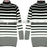 Ladies Wool/acrylic Blend Stripes Fashion High Neck Sweater