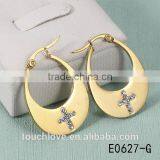 Big Hook With Diamond Cross Jewelry Gold Earrings Women thumbnail-1