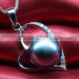 2016 Tahiti AAAA Love Shape Round Black 10-11mm 925 Silver Sea Pearl Pendant thumbnail-5
