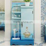 Mediterranean Style Wine Cabinet, Sailing Boat Handpainting Wine Cupboard, Solid Wood Single Door Show Cabinet (BF01-X1148) thumbnail-1
