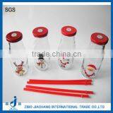 Christmas Use Glass Cow Milk Drinking Bottles With Red Lid and Straw thumbnail-1