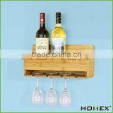 Natural Bamboo Wall Mounted Wine Bottle Holder Homex-BSCI thumbnail-1