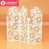 Home Decor White 3 Panel Handcrafted Wood Room Divider Screen MDF Wood Flower Carving Room Divider thumbnail-2