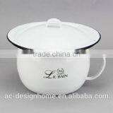 ENAMEL IRON STORAGE CUP W/LID & HANDLE thumbnail-1
