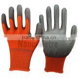 NMSAFETY 13 Gauge Knitted Orange Polyester Liner Coated Grey pu on Palm Gloves for Light Industry thumbnail-1
