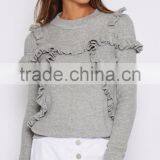 Long Sleeve Ruffle Knit Top Latest Saree Blouse Designs for Women thumbnail-2