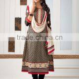 Cotton Jacquard ReadyMade Suits With Designer Black Top Plain Bottom+ White Designer Dupatta thumbnail-1