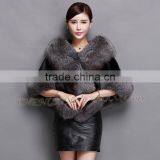 CX-B-M-05E Best Sell Wholesale Price Natural Fox Fur Trim Mink Fur Shawl thumbnail-5