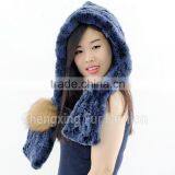 CX-C-242Q Genuine Rex Rabbit Fur Knitted Girls Fashion Winter Hat thumbnail-4