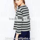 Round Neck Stripe Cropped Sweatshirts With Raw Hem thumbnail-4
