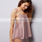 New Arrival Straps Nightwear Pink Sateen Eyelash Lace Pyjamas Set Vest and Shorts Casual Fit Sleepwear For Women thumbnail-2