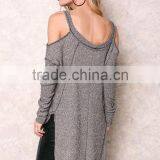 Custom Made Brand Women Halter Cold Shoulder Sexy Sweaters For Party Charcoal Long Loose Tops thumbnail-5