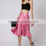 Hot Sale Shinning Petite Satin Pleat Midi Skirt Summer Skirt Ladies Plain Pink Zip Up Skirt thumbnail-4