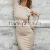 Fashion Knitted Long Sleeve Bodycon Dress Women Vintage Christmas Winter Elegant Sweater Dress Khaki Midi Dresses Chic 2017 thumbnail-2
