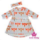 Super Cute Children Clothing Long SLeeve Fox Pattern Printed With Packet A-line Baby Girl Dress With Headband thumbnail-1