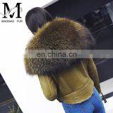 Winter Warm Fashion Real Large Raccoon Fur Collar Sheep Fur Coat / Genuine Merino Sheepskin Women's Leather Coat thumbnail-4