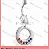 Navel Ring With Dangling Circle With Rainbow Gems Belly Button Ring Body Piercing Jewelry in Stainless Steel thumbnail-1