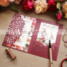 Customized Luxury Wedding Invitations Cards Kits Laser Cut Hollow Rose Pocket Wedding Invitations With Envelopes
