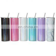 2021 Ready to Ship Glitter Sublimation Blanks 20oz 600ml Double Wall Straight Stainless Steel Skinny Tumbler With Lid and Straw thumbnail-1