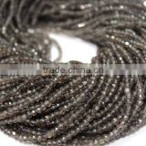 AAA+ GRADE NATURAL SMOKY QUARTZ 3-4MM RONDELLE FACETED LOOSE BEADS STRAND