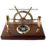 Compass,wheel & Pen Holder With Wooden Base thumbnail-1