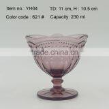 Press Wine Goblet,Hiball,DOF, Sundae Cup Color Glass in Purple With Sakura Design Embossed thumbnail-2