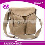 Trendy PU Leather Trimmings Handbag Travel Style Big Tote Unisex Canvas Sling Bags thumbnail-2