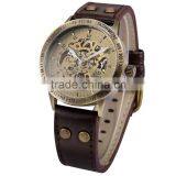 Mens Vintage Bronze Skeleton Analog Auto Sport Mechanical Watch