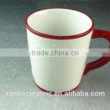 Ceramic Stoneware Customized Enamel Mug 450 Ml/16 Oz Personalised Mugs Red Glazed Rim thumbnail-1