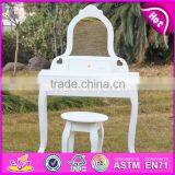 2017 New Design Youth Bedroom White Solid Wooden Dressing Table Chair W08H072 thumbnail-6
