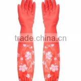 Red Long Latex Fleece Warm Dishwashing Gloves