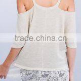 Women Clothing Summer 2017 LIGHT WEIGHT KNIT LACE HEM DETAIL OFF SHOULDER TOP Knitwear Women thumbnail-4