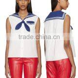 2016 Fashion Sleeveless White and Navy Sailor Blouse HST8010 thumbnail-1