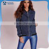 Fashion Zip Women Acid Wash Denim Winter Quilted Bomber Jacket thumbnail-1