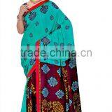 Surat Printed Sari in 2 Color Green & Blue thumbnail-3
