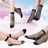 WS-45 Beautiful Women Lace Socks Crystal Glass Silk Short Thin Transparent Roses Flower Socks thumbnail-2