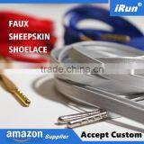 Gold/Silver Metal Tips PU Leather Laces Official Faux Sheepskin Flat Shoelaces Italian Goatskin Shoes Strings for Martin Boots thumbnail-1