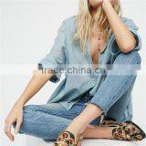 2017 OEM Ladies Common Clothing Lightweight Slouchy Cotton Blouse thumbnail-3