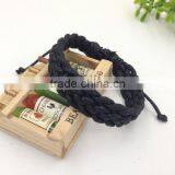 Mens Leather Wax Cord Bracelet Woven Braided Wristband Adjustable Leather Cord Bracelet for Men thumbnail-2