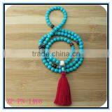 Factory Wholesale Price Natural Turquoise Mala Beads Necklace With Hot Pink Cotton Tassel