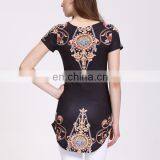 160g Qmilch Fabric Black Small Beauty Pattern Short Sleeve Women Fashion Shirt Tops thumbnail-6