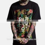 Lucky fashion custom Men's summer 2016 floral print short sleeve longline tee shirt cotton