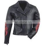 HMB-0298A LEATHER JACKETS MOTORBIKE FASHION COATS RED FLAMES STYLE