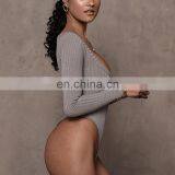 INS Hot Selling Ribbed Long Sleeve Deep Round Neck Bodysuits for Women thumbnail-2