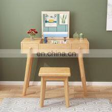 Modern Design Wood Saving Space Vanity Mirror and Stool Set Makeup Dressing Table Furniture for Girls Bedroom